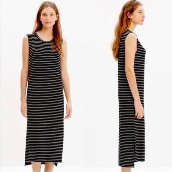 Madewell Sleeveless Striped Midi Dress Black & White Size Small Style B9138 - Picture 1 of 7